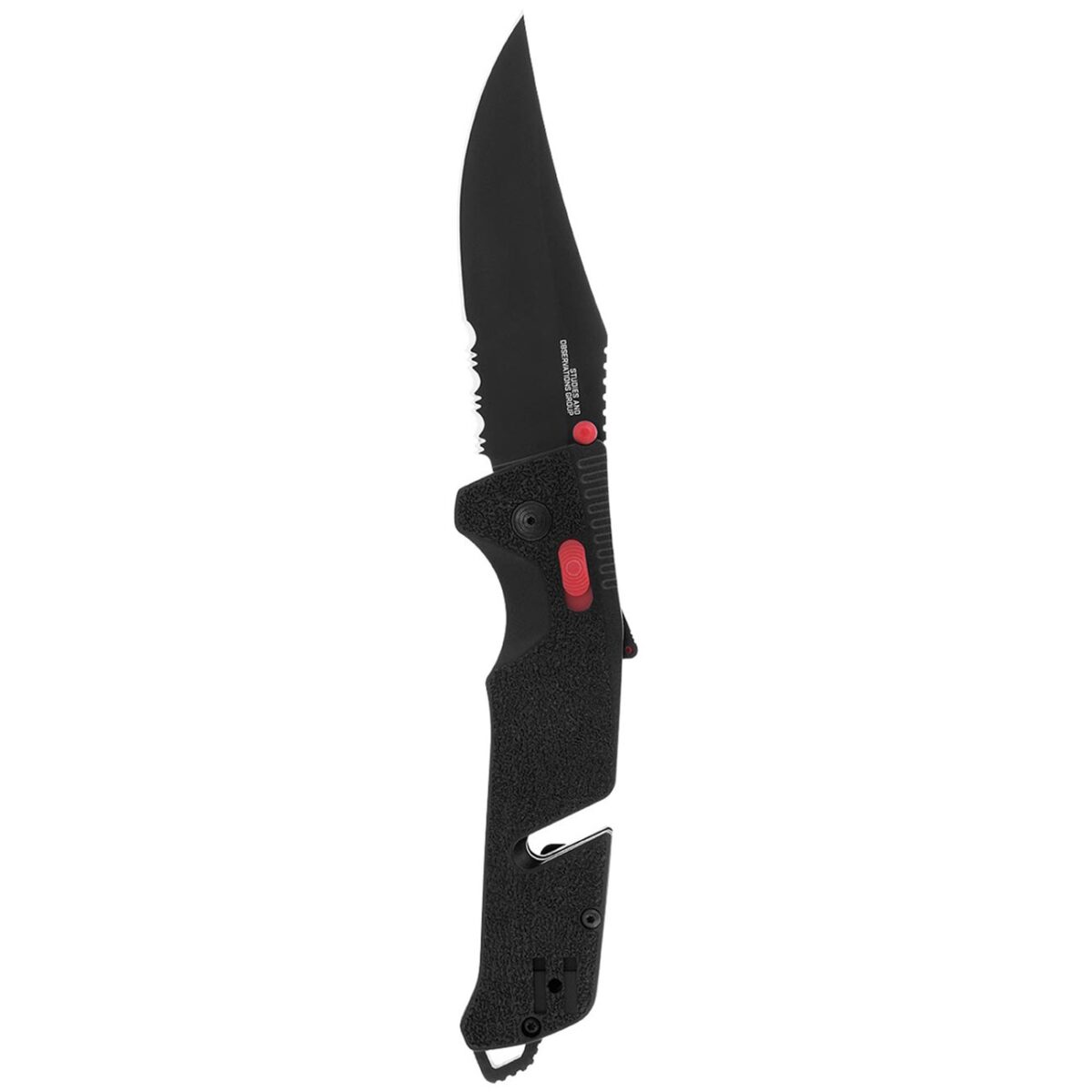 sog trident at 3.7" folding pocket knife (black & red)