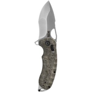 sog kiku xr 3.03" folding pocket knife (natural linen micarta)