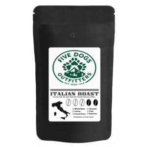 five dogs outfitters french press ground coffee italian roast 12 oz