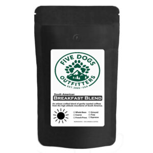 five dogs outfitters coarse ground coffee breakfast blend light 10 oz