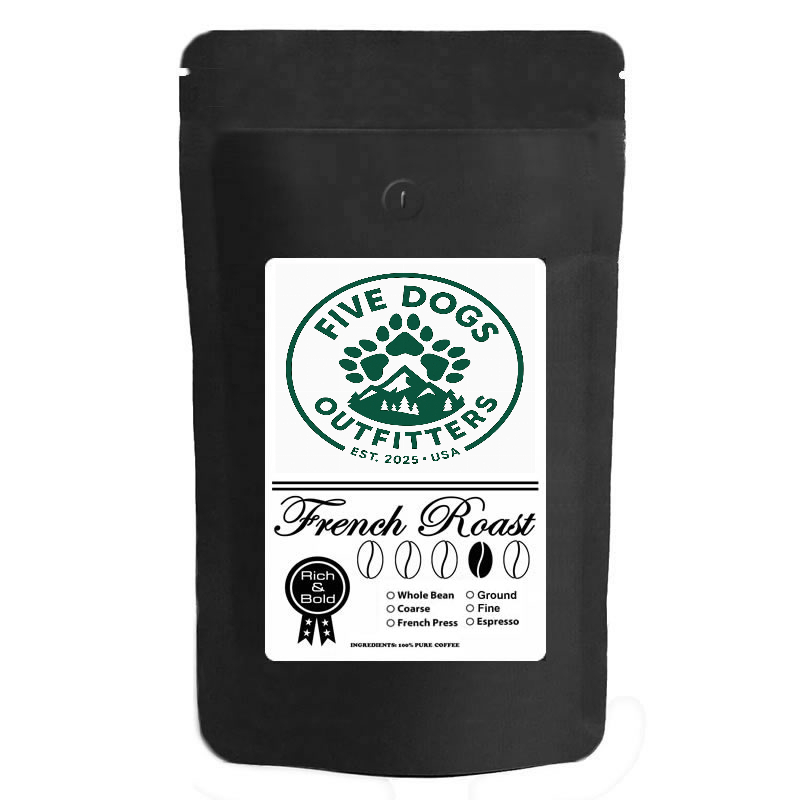 five dogs outfitters french press ground coffee french roast 5 lbs