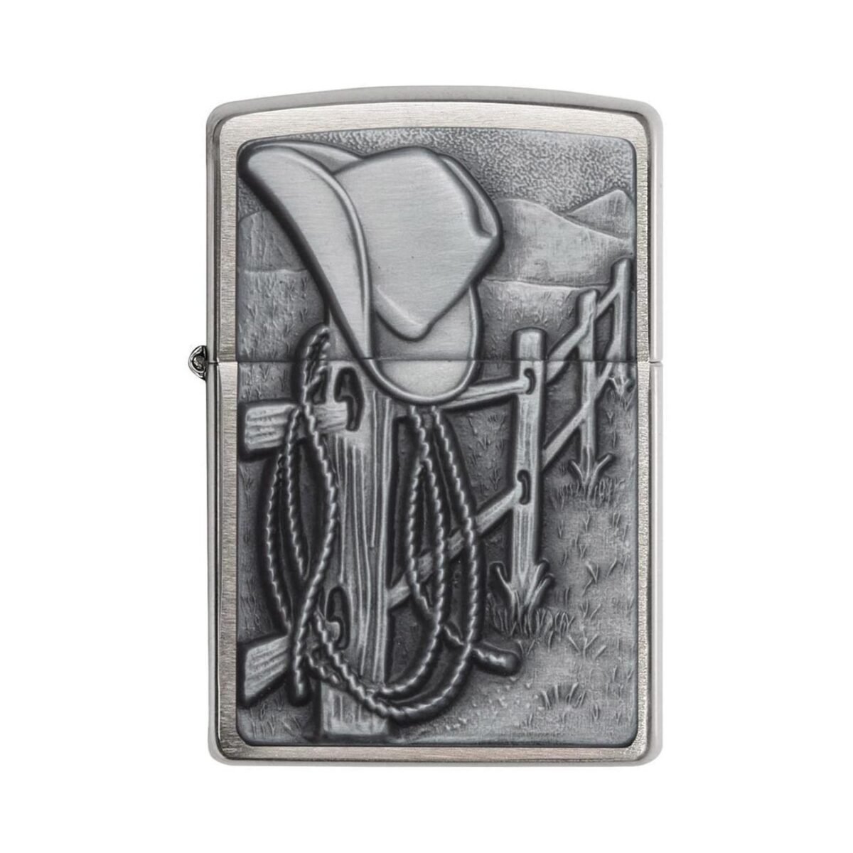 zippo windproof lighter resting cowboy brushed chrome