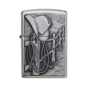 zippo windproof lighter resting cowboy brushed chrome