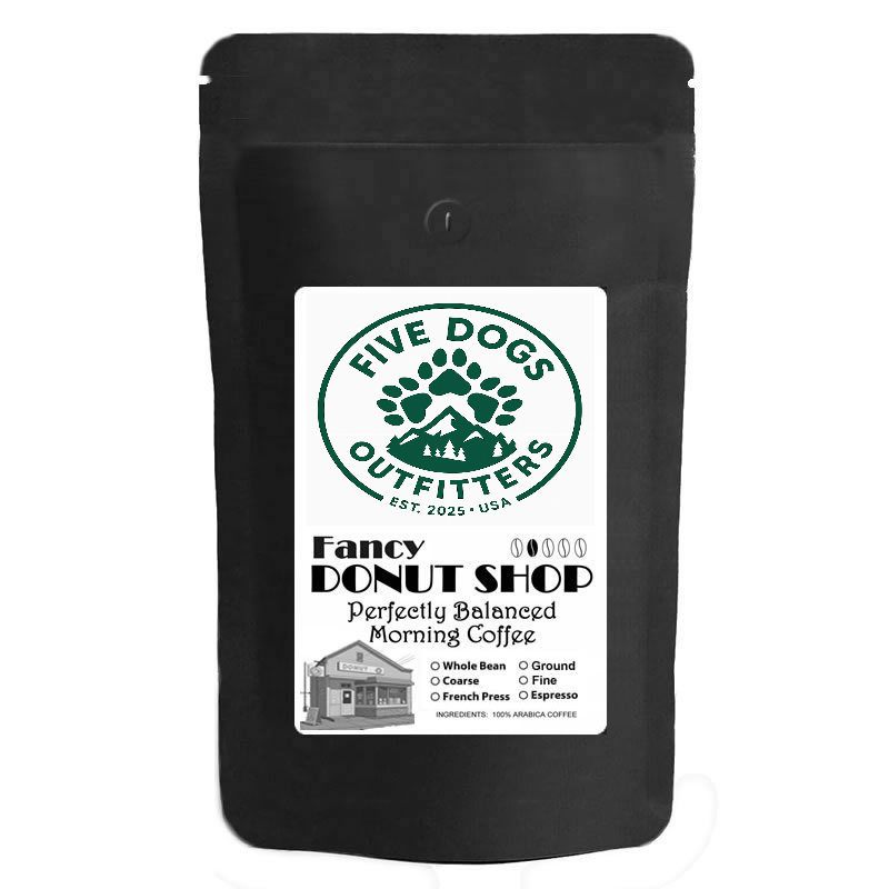 five dogs outfitters fancy donut shop medium coffee whole bean 5 lbs
