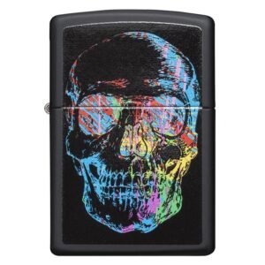 zippo windproof lighter – colorful skull black matte classic case