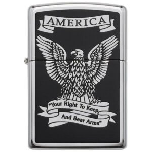 zippo windproof lighter black & white americana eagle high polish chrome