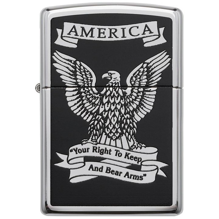 zippo windproof lighter black & white americana eagle high polish chrome
