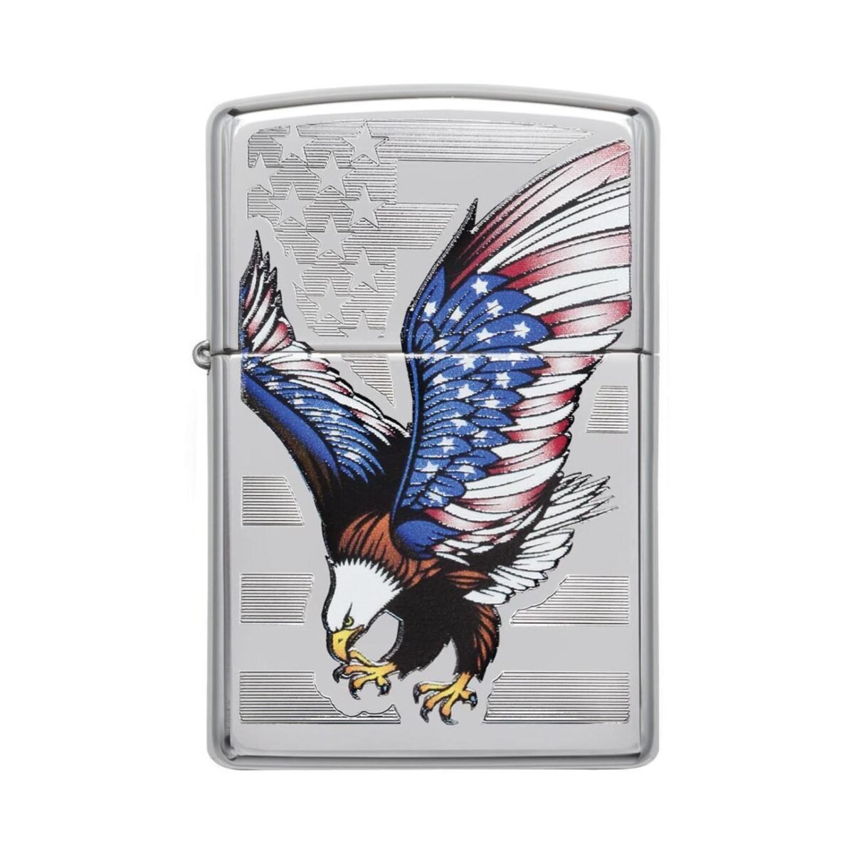 zippo windproof lighter e star award with patriotic eagle flag high polish chrome