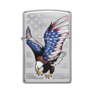 zippo windproof lighter e star award with patriotic eagle flag high polish chrome