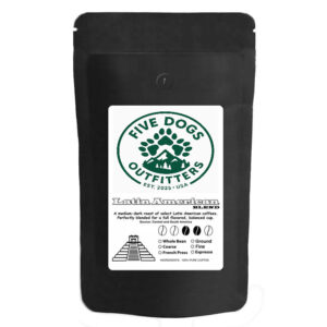 five dogs outfitters french press latin american coffee medium dark roast 10 oz