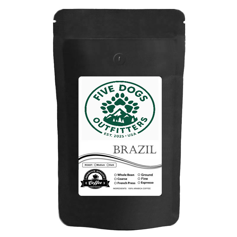 five dogs outfitters brazil dark roast coffee beans 1 lb