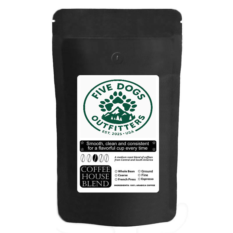 five dogs outfitters coffee house blend espresso ground coffee 12 oz