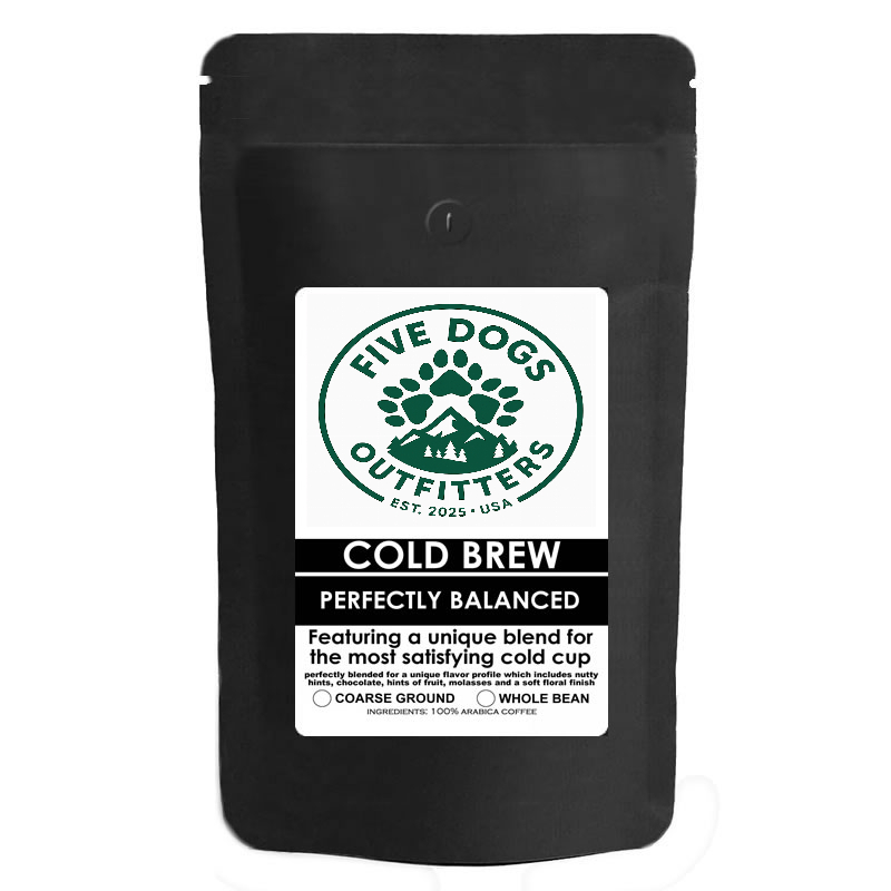 five dogs outfitters cold brew whole bean coffee 5 lbs