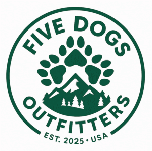 Five Dogs Outfitters logo - coffee, apparel, pet supplies, and outdoor gear for dog lovers