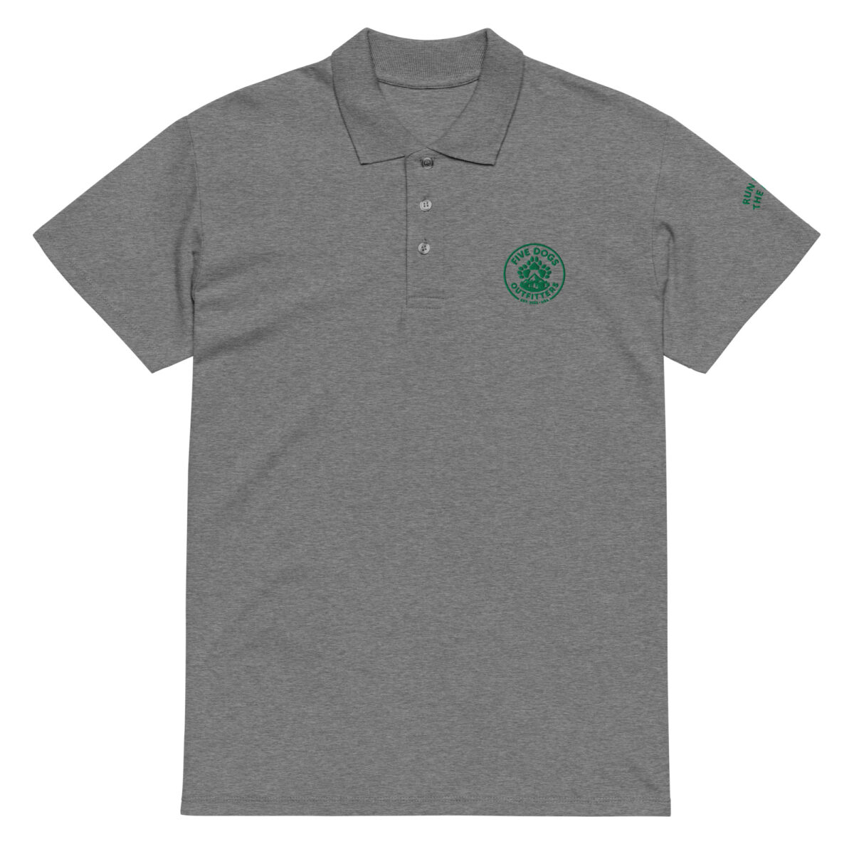 five dogs logo embroidered premium pique polo shirt
