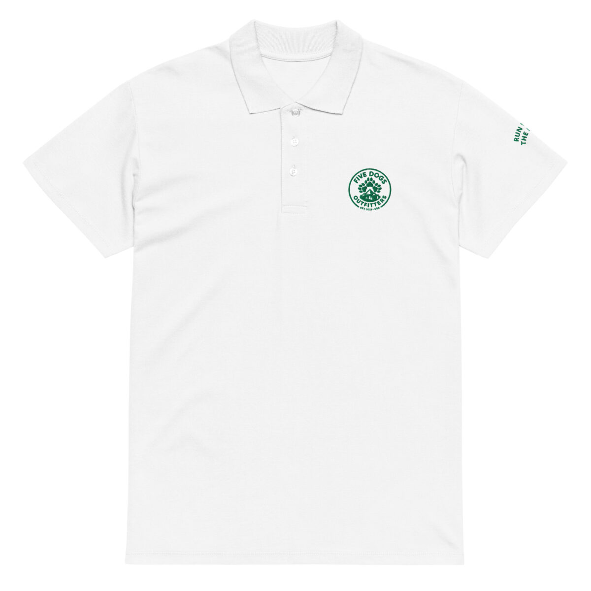 five dogs logo embroidered premium pique polo shirt