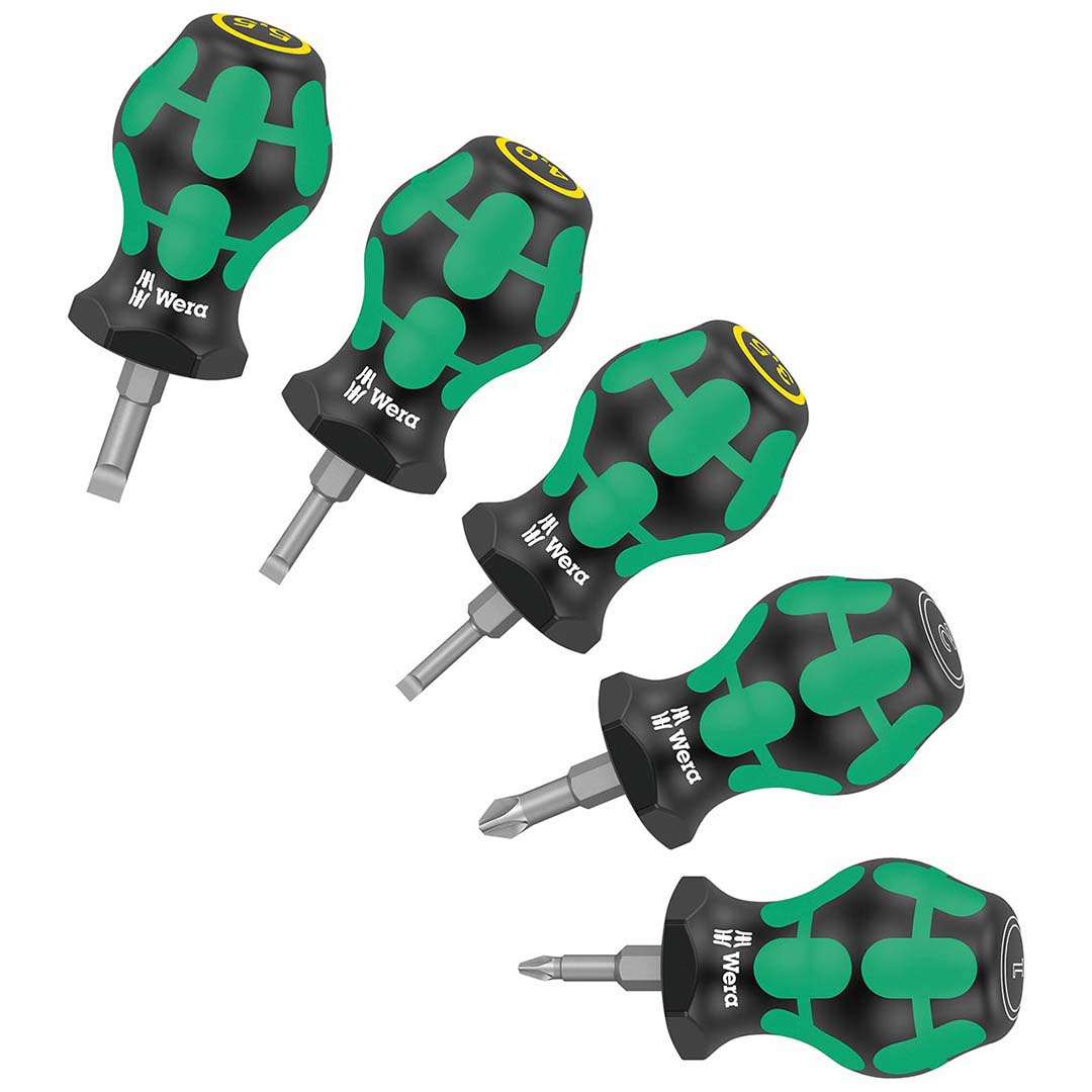 wera – wera pozidriv & slotted stubby/carburetor screwdriver set (5 piece)