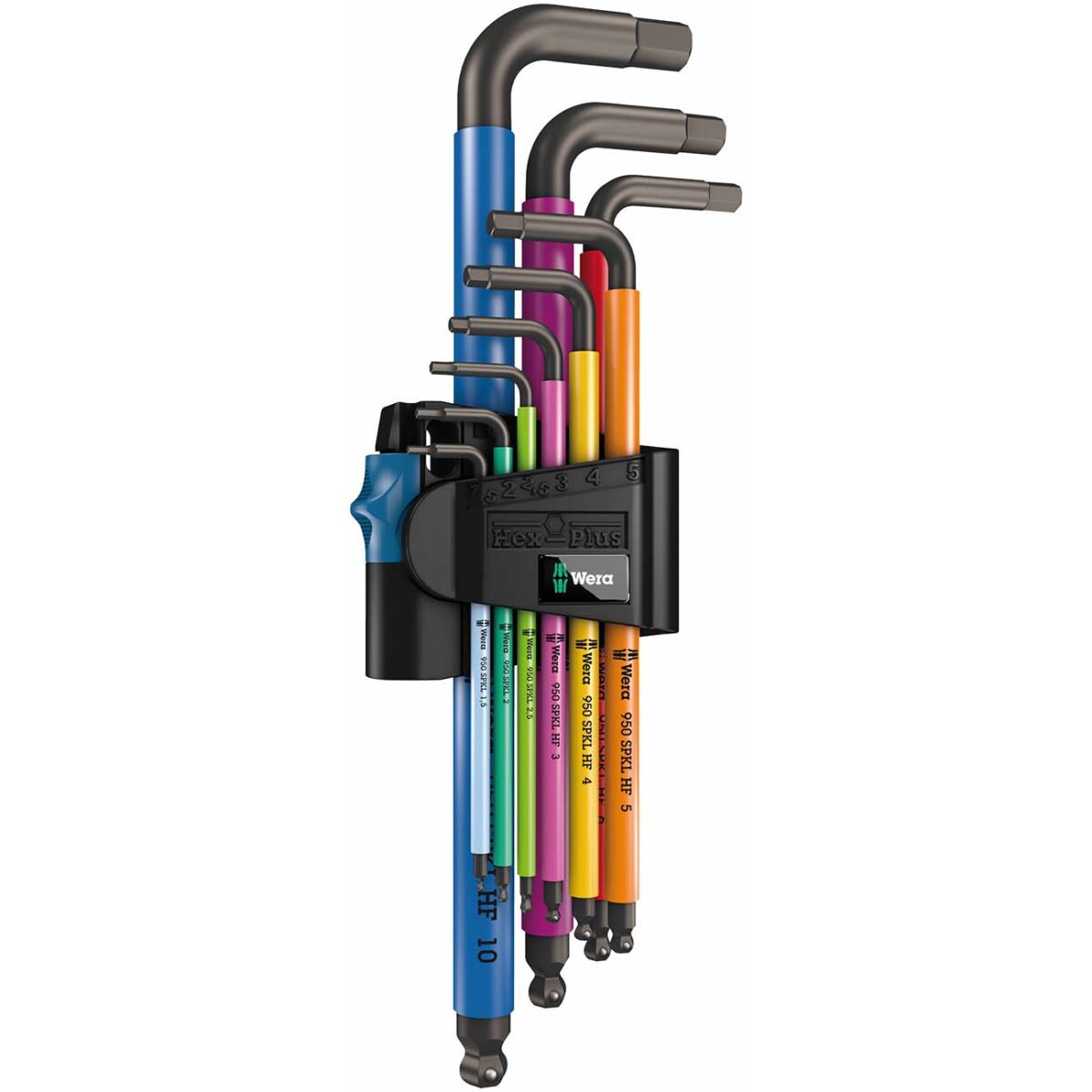 wera – wera metric hex plus color coded long shaft l key wrench with hold function set (9 piece)