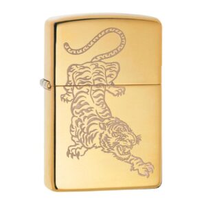 zippo windproof lighter tiger design gold