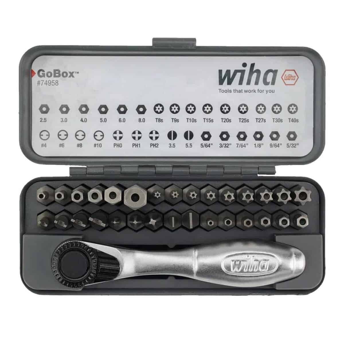 wiha – wiha gobox security bit set with mini ratchet (32 piece)