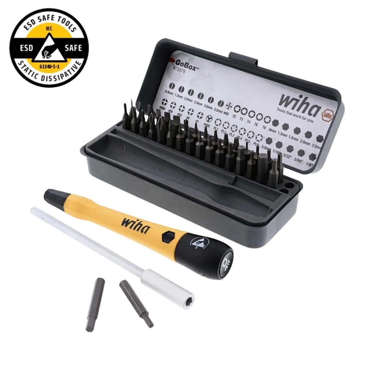 wiha – wiha gobox electronics esd precision micro bit set (36 piece set)