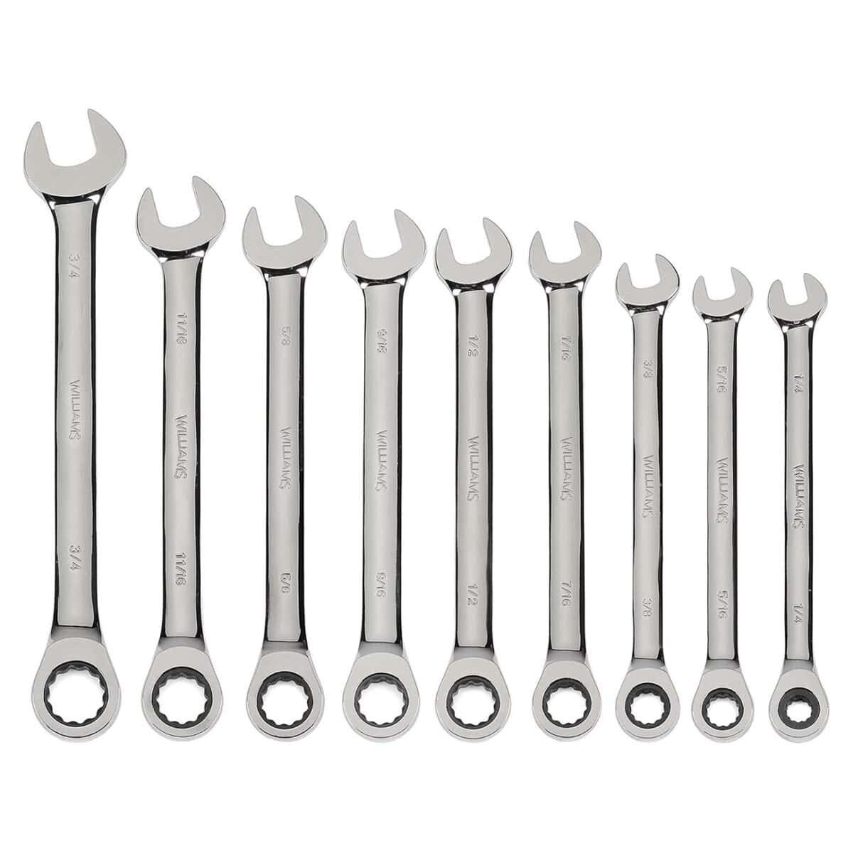 williams – williams sae ratcheting combination wrench set (9 piece)